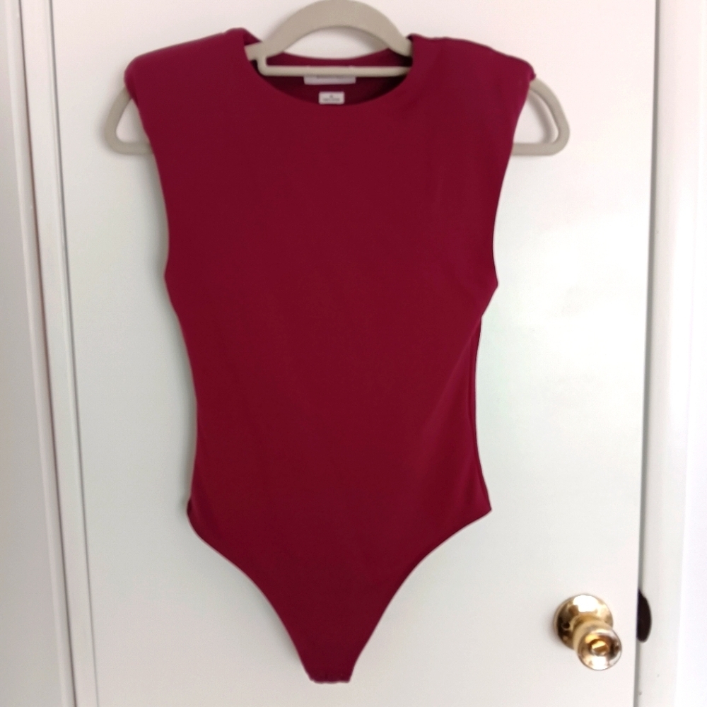 Babaton Burgundy Contour Shoulder Pad Bodysuit Thong Style